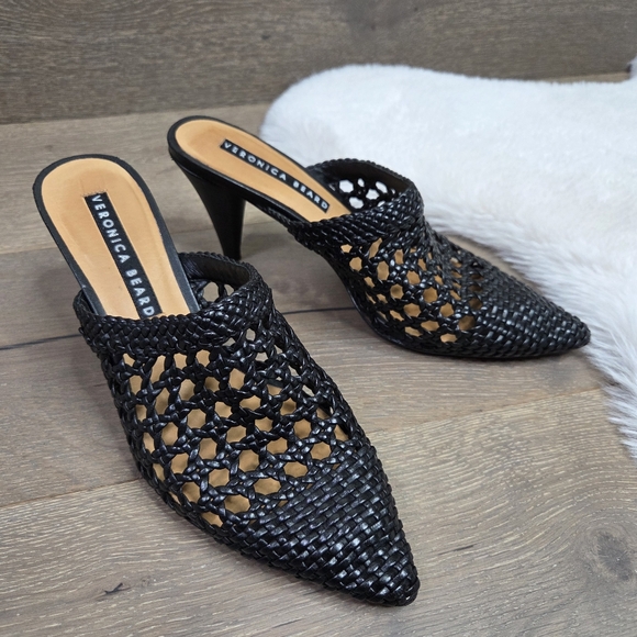Veronica Beard Shoes - VERONICA BEARD Jaqlyn Woven Pointed Toe Mule, Black, Size 38 Women